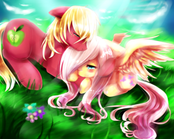 Size: 2500x2000 | Tagged: safe, artist:xxredreaperxx, big macintosh, fluttershy, earth pony, pegasus, pony, fluttermac, male, shipping, stallion, straight