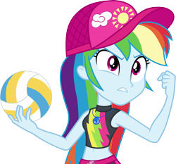 Size: 3218x3000 | Tagged: safe, artist:cloudyglow, derpibooru import, rainbow dash, better together, equestria girls, forgotten friendship, .ai available, belly button, clothes, female, geode of super speed, hat, high res, magical geodes, midriff, simple background, sleeveless, solo, sports, swimsuit, transparent background, vector, volleyball