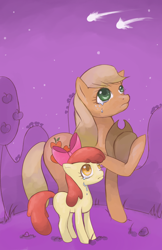 Size: 600x927 | Tagged: safe, artist:rainbowchaserrr, apple bloom, applejack, earth pony, pony, crying, feels, sad, shooting star