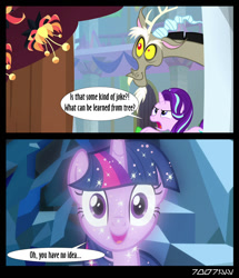 Size: 640x743 | Tagged: safe, edit, edited screencap, editor:teren rogriss, screencap, discord, starlight glimmer, draconequus, pony, unicorn, a matter of principals, what lies beneath, comic, school of friendship, screencap comic, tree, tree of harmony, treelight sparkle