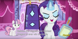 Size: 1920x975 | Tagged: safe, screencap, rarity, sweetie belle, pony, unicorn, the cart before the ponies, cutie mark, discovery family logo, levitation, magic, meme, oregon, telekinesis, the cmc's cutie marks, youtube caption