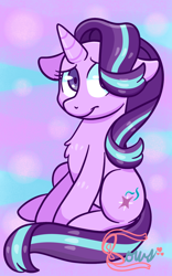 Size: 938x1508 | Tagged: safe, artist:bowsaremyfriends, starlight glimmer, pony, unicorn, chest fluff, cute, female, floppy ears, glimmerbetes, mare, sitting, solo