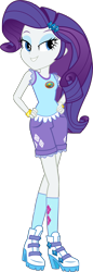 Size: 1014x2955 | Tagged: safe, artist:imperfectxiii, rarity, equestria girls, legend of everfree, bracelet, camp everfree logo, camp everfree outfits, clothes, cutie mark on clothes, female, hand on hip, high heels, jewelry, lidded eyes, looking at you, shorts, simple background, smiling, socks, solo, transparent background, vector
