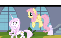 Size: 1680x1050 | Tagged: safe, derpibooru import, screencap, fleur-de-lis, fluttershy, pegasus, pony, unicorn, between dark and dawn, canterlot