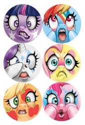 Size: 490x716 | Tagged: safe, artist:miszasta, derpibooru import, applejack, fluttershy, pinkie pie, rainbow dash, rarity, twilight sparkle, earth pony, pegasus, pony, unicorn, angry, cross-eyed, duckface, faic, flehmen response, horses doing horse things, making faces, mane six, open mouth, rainbow power, silly face, teeth, tongue out