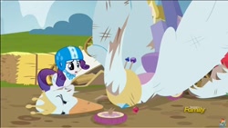 Size: 1282x721 | Tagged: safe, screencap, rarity, pony, unicorn, the cart before the ponies, broken, cart, destruction, swanlestia