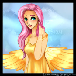 Size: 700x700 | Tagged: safe, artist:luminosion, fluttershy, human, humanized, solo, winged humanization