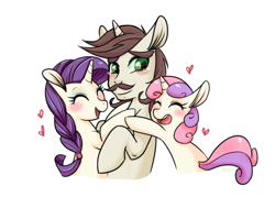 Size: 1280x914 | Tagged: safe, artist:phyllismi, hondo flanks, rarity, sweetie belle, pony, unicorn, facial hair, family, father and child, father and daughter, male, moustache, parent and child