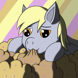 Size: 2000x2000 | Tagged: safe, artist:m3g4p0n1, derpy hooves, abstract background, food, muffin, relaxing, shadow, solo