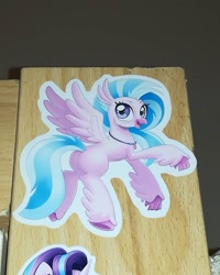 Size: 750x937 | Tagged: safe, silverstream, starlight glimmer, hippogriff, pony, female, mare, smiling, solo focus, sticker, wood