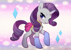 Size: 850x595 | Tagged: safe, artist:lindsay cibos, rarity, pony, unicorn, blushing, clothes, jewelry, necklace, socks, solo