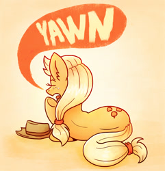 Size: 800x830 | Tagged: safe, artist:steveholt, applejack, earth pony, pony, on side, sleepy, solo, yawn