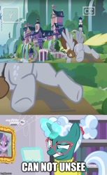 Size: 500x819 | Tagged: safe, edit, edited screencap, screencap, bellflower blurb, derpy hooves, twilight sparkle, unicorn twilight, pegasus, pony, unicorn, the point of no return, arrow, bubble butt, bust, caption, clothes, featureless crotch, female, flying, glasses, glowing horn, hoof hold, image macro, librarian, magic, mailmare, mare, out of context, plot, portrait, saddle bag, school of friendship, sweater, telekinesis, text