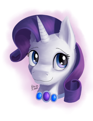 Size: 800x1043 | Tagged: safe, artist:vetrina-271, rarity, pony, unicorn, bust, jewelry, necklace, portrait, smiling, solo