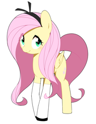 Size: 1024x1328 | Tagged: safe, artist:30clock, fluttershy, pegasus, pony, clothes, looking at you, simple background, solo, stockings, white background