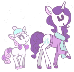 Size: 915x888 | Tagged: safe, artist:girl-frxm-mars, rarity, sweetie belle, pony, unicorn, clothes, happy, hat, scarf, sweater, winter