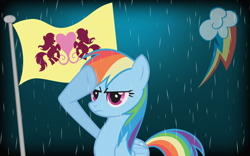 Size: 2560x1600 | Tagged: safe, derpibooru import, rainbow dash, pegasus, pony, flag, flag pole, flag waving, patriotic, rain, solo, wallpaper