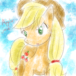 Size: 1000x1000 | Tagged: safe, artist:calrchi, applejack, earth pony, pony, female, mare, pixiv, solo