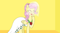 Size: 1024x576 | Tagged: safe, artist:kell95, fluttershy, pegasus, pony, alternate hairstyle, clothes, dress, solo, veil