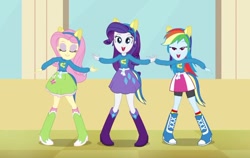 Size: 782x493 | Tagged: safe, derpibooru import, screencap, fluttershy, rainbow dash, rarity, equestria girls