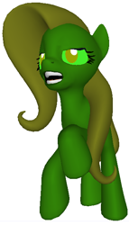 Size: 358x625 | Tagged: safe, fluttershy, pegasus, pony, 3d, 3d pony creator, angry, flutterhulk, gamma ray, glowing eyes, glowing eyes of doom, green, green eyes, green mane, growling, hulk out, mutant, open mouth, pony creator 3d, rage, roar, smashing, snarling, teeth, the incredible hulk