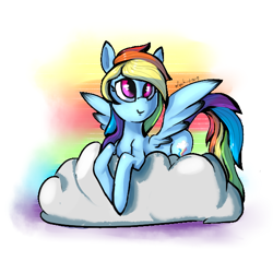 Size: 600x600 | Tagged: safe, artist:nyabird, derpibooru import, rainbow dash, pegasus, pony, cloud, prone, solo, spread wings