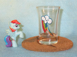 Size: 1895x1421 | Tagged: safe, artist:malte279, derpibooru import, rainbow dash, pegasus, pony, coaster, cork, craft, cutie mark, glass, glass painting, pyrography, shot glass, traditional art