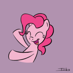 Size: 550x550 | Tagged: safe, artist:inkygarden, pinkie pie, earth pony, pony, animated, cute, dancing, diapinkes, eyes closed, female, frame by frame, happy, mare, open mouth, pink background, simple background, smiling, solo