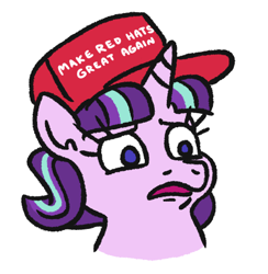 Size: 487x499 | Tagged: safe, artist:jargon scott, starlight glimmer, pony, unicorn, confused, hat, make america great again, solo