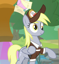 Size: 659x714 | Tagged: safe, screencap, derpy hooves, pegasus, pony, the point of no return, cap, cropped, does this look like the face of derpy, female, hat, mailpony, mare, smiling, wings