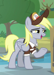 Size: 334x465 | Tagged: safe, screencap, derpy hooves, pony, the point of no return, cap, cropped, female, hat, mailpony, mare, wings