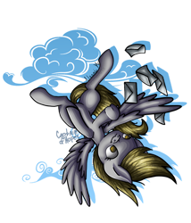 Size: 828x966 | Tagged: safe, artist:captainofhopes, artist:nomearts, derpy hooves, pegasus, pony, collaboration, envelope, female, letter, mare, signature, simple background, solo, spread wings, transparent background, wings