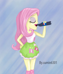 Size: 1600x1883 | Tagged: safe, artist:sumin6301, fluttershy, equestria girls, clothes, drinking, pepsi, skirt, solo, tanktop