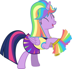 Size: 5720x5480 | Tagged: safe, artist:90sigma, derpibooru import, twilight sparkle, twilight sparkle (alicorn), alicorn, pony, rainbow falls, absurd resolution, bipedal, cheerleader, cheerleader sparkle, clothes, cute, eyes closed, female, happy, mare, open mouth, rearing, simple background, smiling, solo, transparent background, vector