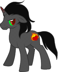 Size: 500x616 | Tagged: safe, artist:silverkiwi78, derpibooru import, king sombra, pony, unicorn, fire, floppy ears, frown, glare, heart, looking at you, simple background, solo, sombra's cutie mark, standing, transparent background, vector, younger