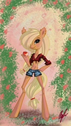 Size: 1080x1920 | Tagged: safe, artist:nikakurilenko, applejack, anthro, apple, solo