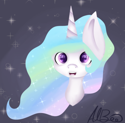 Size: 1024x1007 | Tagged: safe, artist:tator-al, princess celestia, alicorn, pony, bust, female, horn, mare, multicolored mane, solo, white coat