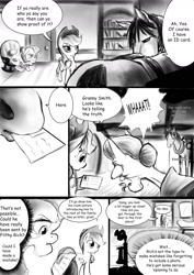 Size: 1275x1800 | Tagged: safe, artist:d-lowell, applejack, granny smith, earth pony, horse, pony, comic:it's not my fault i'm a horse, angel densetsu, comic, horse-pony interaction, parody