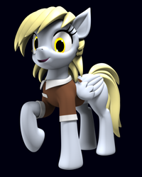 Size: 2000x2500 | Tagged: safe, artist:argos90, derpibooru exclusive, derpy hooves, pegasus, pony, the point of no return, 3d, black background, mailmare, raised hoof, simple background