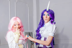 Size: 1100x733 | Tagged: safe, artist:tajfu, fluttershy, rarity, human, cosplay, irl, irl human, photo