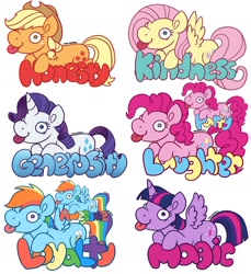 Size: 1500x1639 | Tagged: safe, artist:darkodraco, derpibooru import, applejack, fluttershy, pinkie pie, rainbow dash, rarity, twilight sparkle, twilight sparkle (alicorn), alicorn, earth pony, pegasus, pony, unicorn, applejack's hat, cowboy hat, derp, elements of harmony, female, freckles, hat, mane six, mare, silly, silly pony, simple background, smiling, solo, spread wings, tongue out, white background, wings