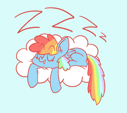 Size: 1144x1016 | Tagged: safe, artist:typhwosion, derpibooru import, rainbow dash, pegasus, pony, cloud, cute, dashabetes, ear fluff, eyes closed, female, mare, missing cutie mark, prone, sleeping, solo, zzz