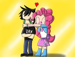 Size: 2048x1536 | Tagged: safe, artist:thedemonkirby, pinkie pie, equestria girls, blushing, crossover shipping, dan, dan pie, dan vs, female, heart, male, shipping, smiling, straight