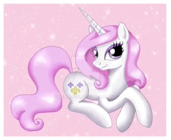 Size: 900x738 | Tagged: safe, artist:mel-rosey, derpibooru import, fleur-de-lis, pony, unicorn, cute, deviantart watermark, female, fleurabetes, mare, obtrusive watermark, prone, solo, watermark