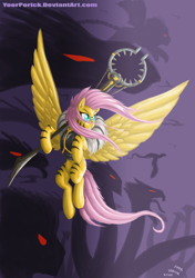 Size: 1500x2128 | Tagged: safe, artist:pooryorick, fluttershy, pegasus, pony, equestria divided, female, house everfree, mare