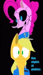 Size: 2448x4320 | Tagged: safe, artist:newsketches, applejack, pinkie pie, earth pony, pony, robot, absurd resolution, five nights at freddy's, video game
