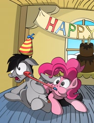 Size: 2832x3683 | Tagged: safe, artist:friendshipismetal777, pinkie pie, oc, earth pony, pony, cake, hat, high res, party, party hat, party horn