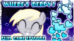 Size: 1280x720 | Tagged: artist needed, safe, edit, edited screencap, screencap, derpy hooves, pony, bubble, caption, cute, eyes closed, heart, let's play, link in source, meme, smiling, thumbnail, where's derpy?, youtube, youtube link