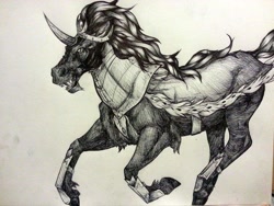 Size: 960x720 | Tagged: safe, artist:torakatt, derpibooru import, king sombra, pony, unicorn, monochrome, solo, traditional art