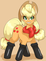 Size: 1024x1348 | Tagged: safe, artist:wonton soup, applejack, earth pony, pony, fireproof boots, simple background, solo